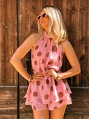Combishort à pois rose