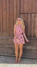 Combishort à pois rose